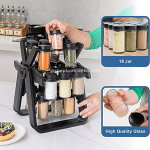 Rotating Spice Rack Organizer with 18 Glass Spice rack